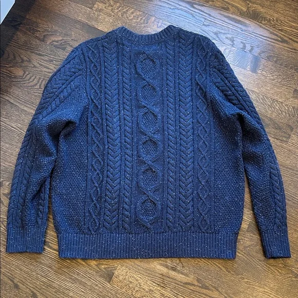 LL Bean Sweater Mens XL Regular Blue Fisherman Crewneck Cable Knit Organic